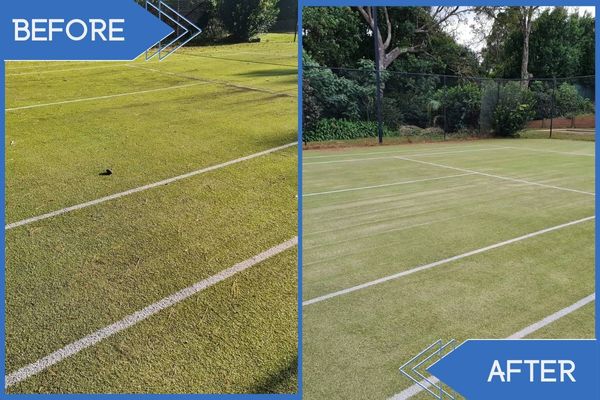 Perth Synthetic Grass Tennis Court Pressure Cleaning Before Vs After